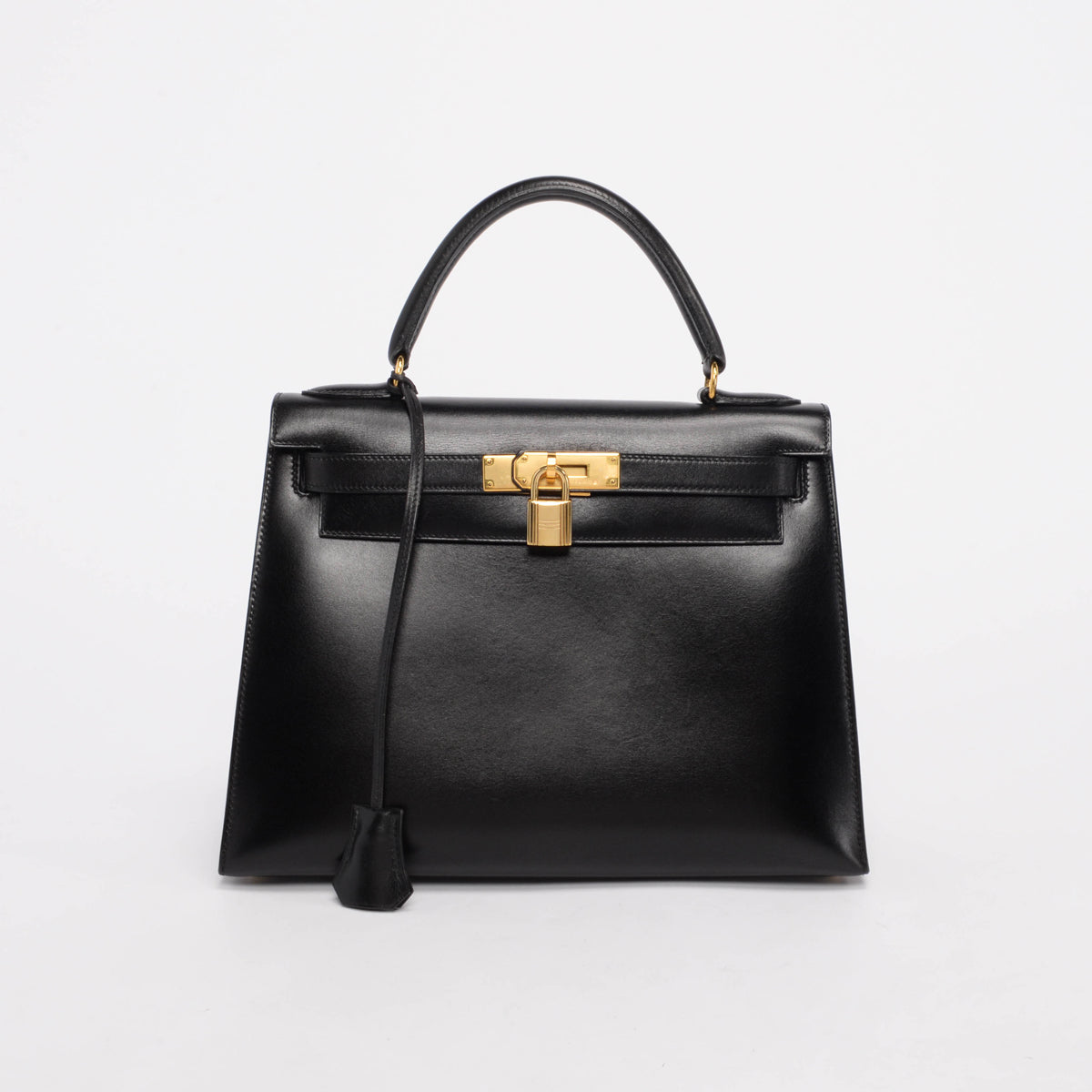 Hermes Vintage Black Box Calf Kelly 28 Shoulder Bag