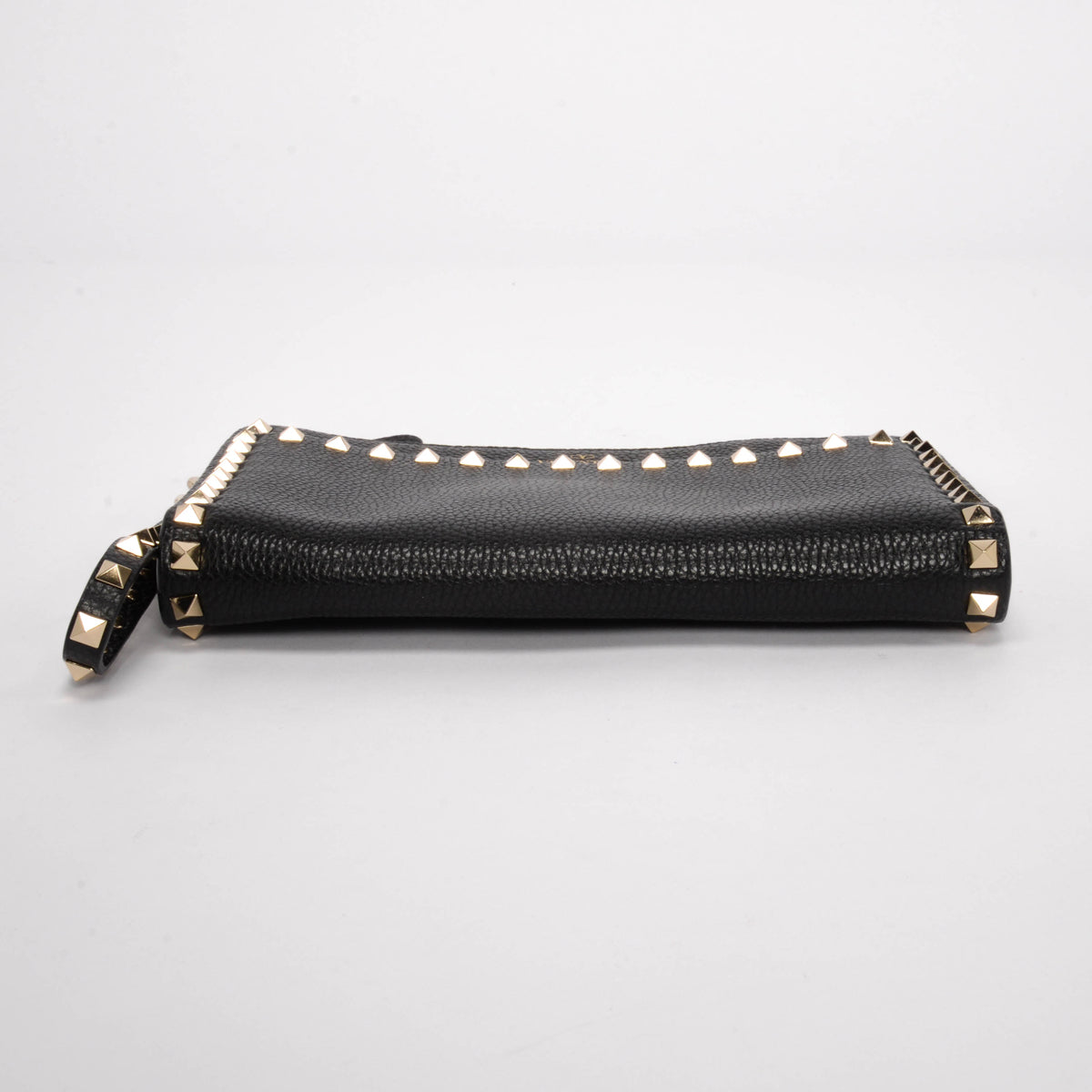Valentino Black Grained Calfskin Rockstud Wristlet Pouch
