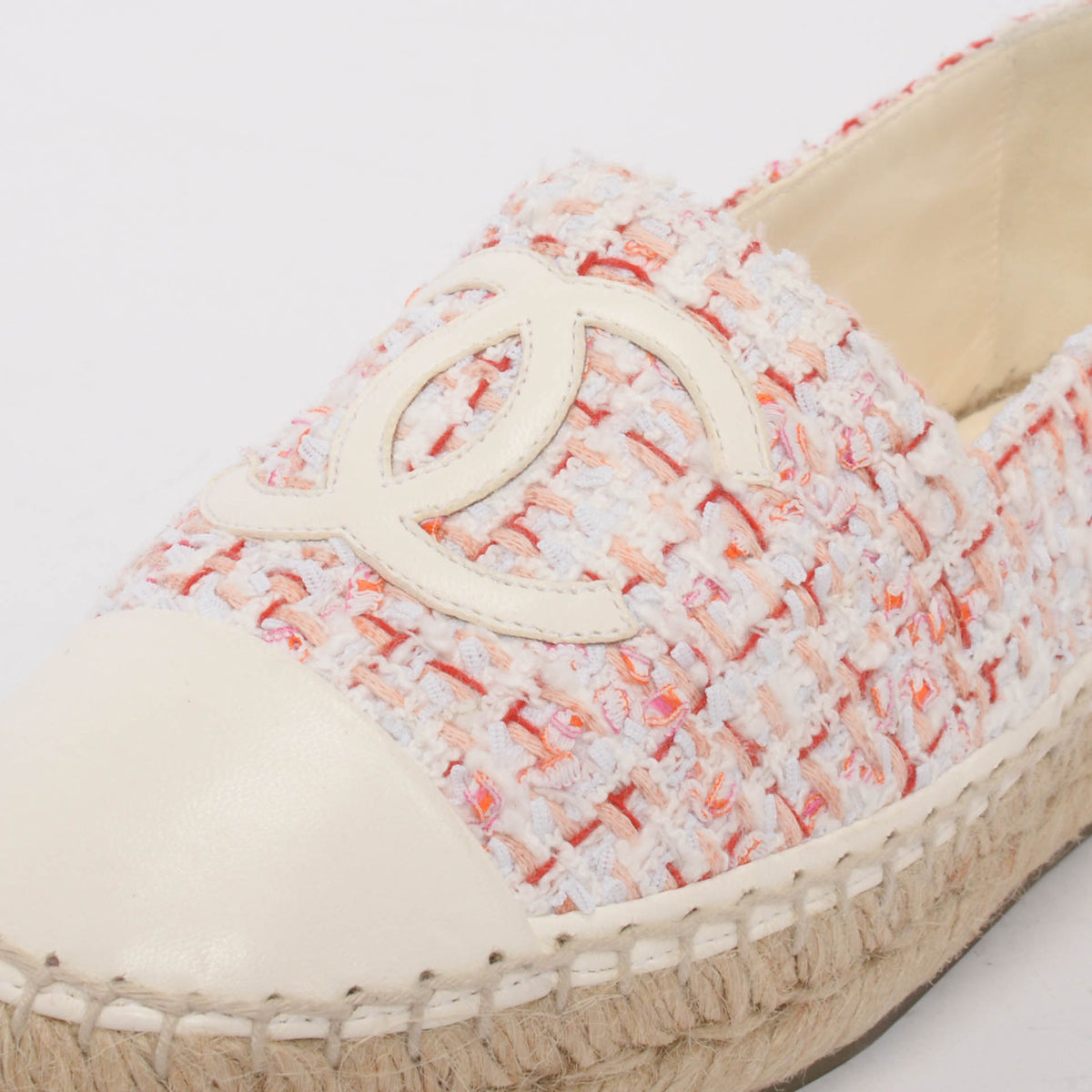 Chanel White & Pink Tweed CC Espadrilles 37