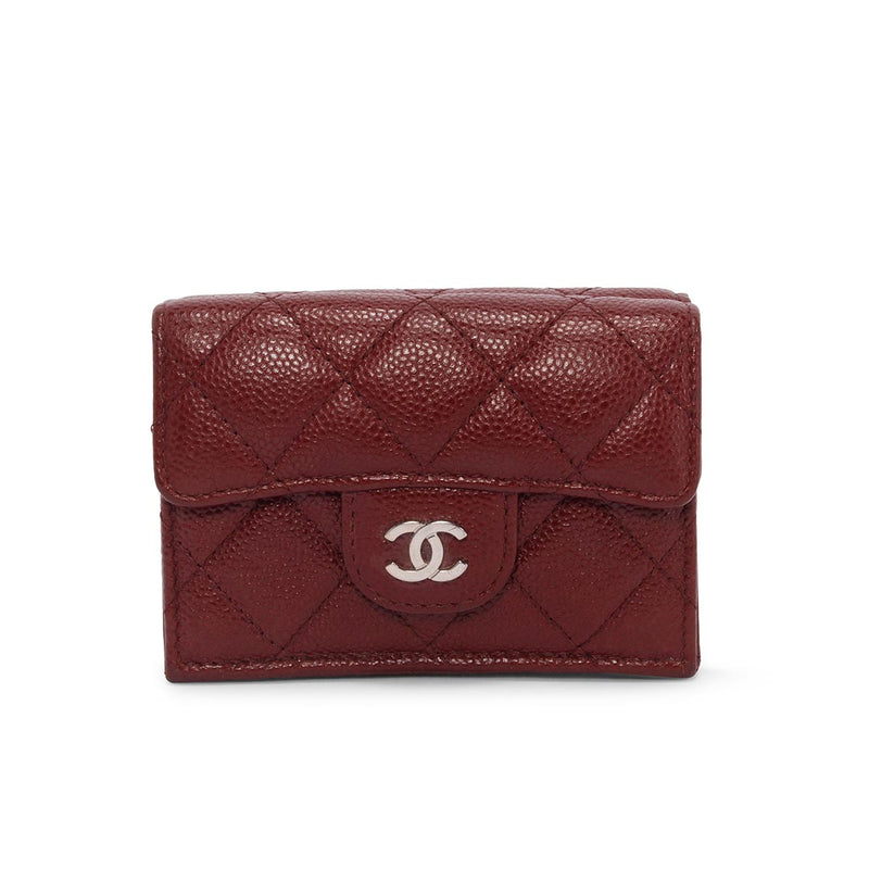 Chanel Burgundy Caviar Compact Wallet - Blue Spinach