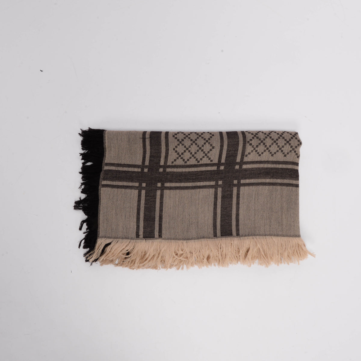 Gucci Beige Wool Silk Printed GG Fringed Scarf