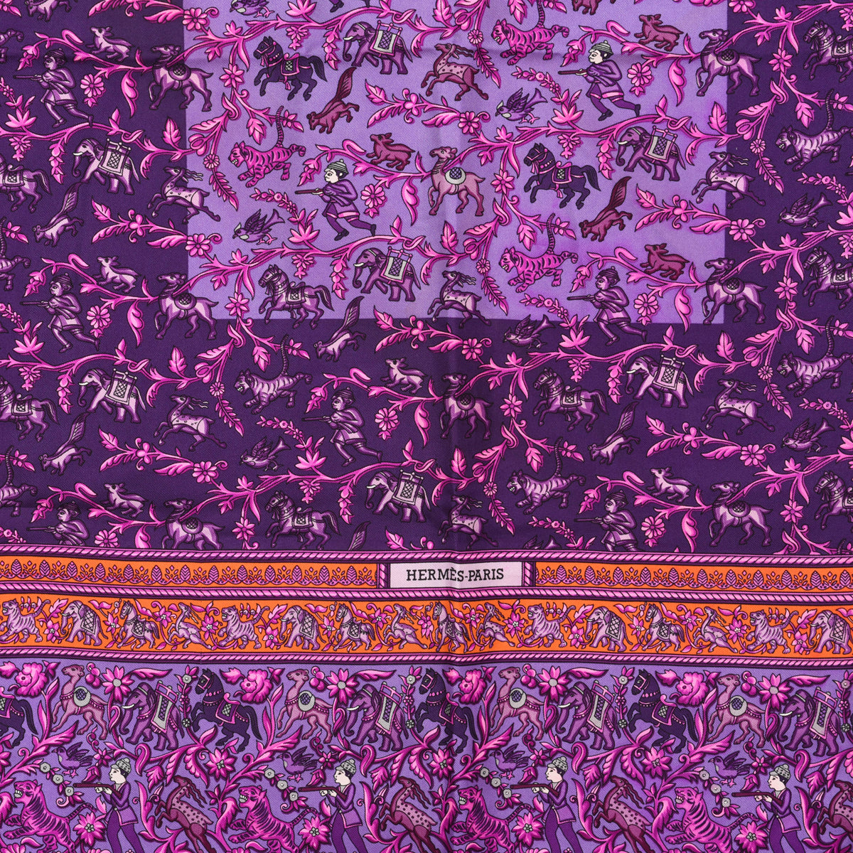 Hermes Violet Silk Chasse En Inde Scarf
