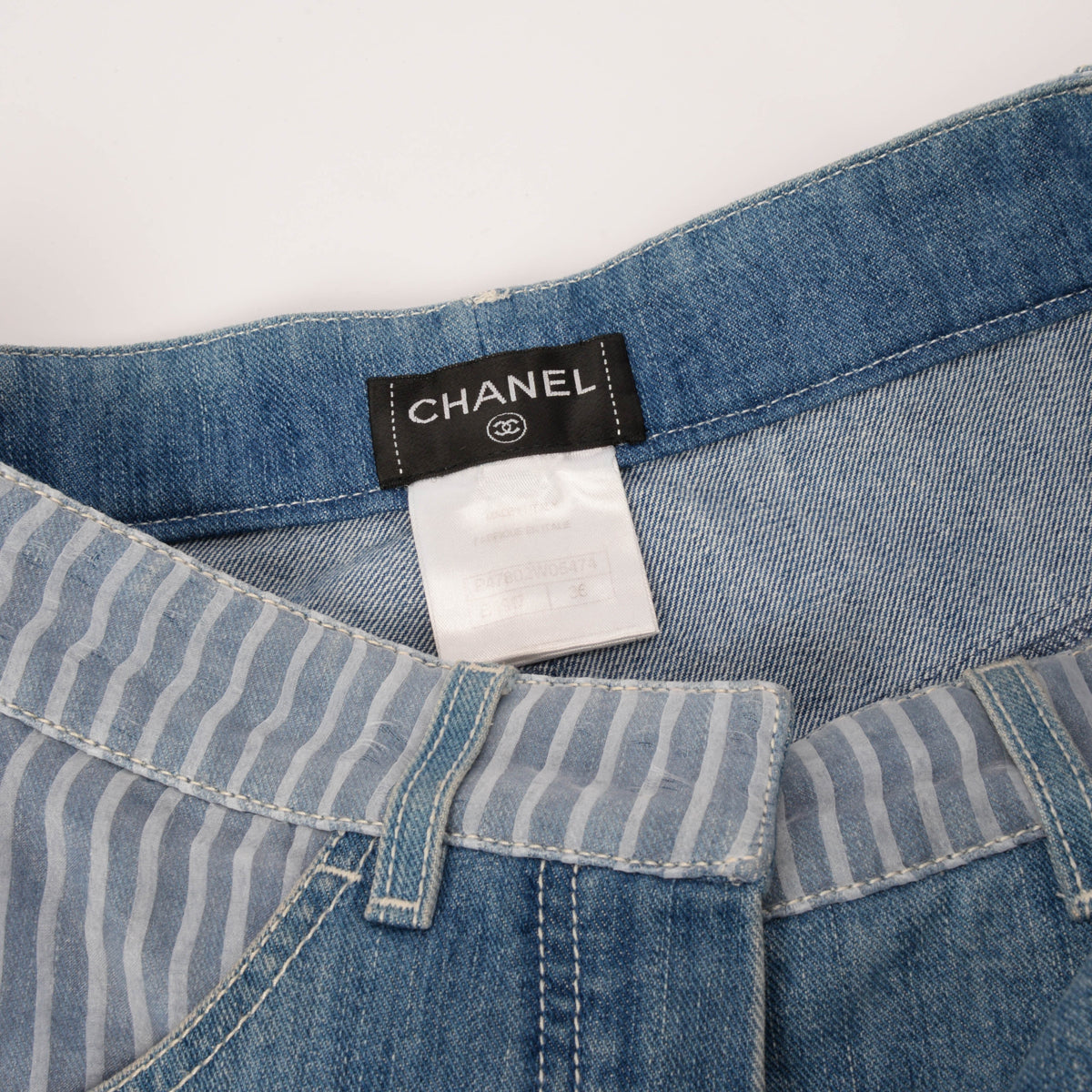 Chanel Blue Denim Cotton Sheer Pleated Shorts FR 32