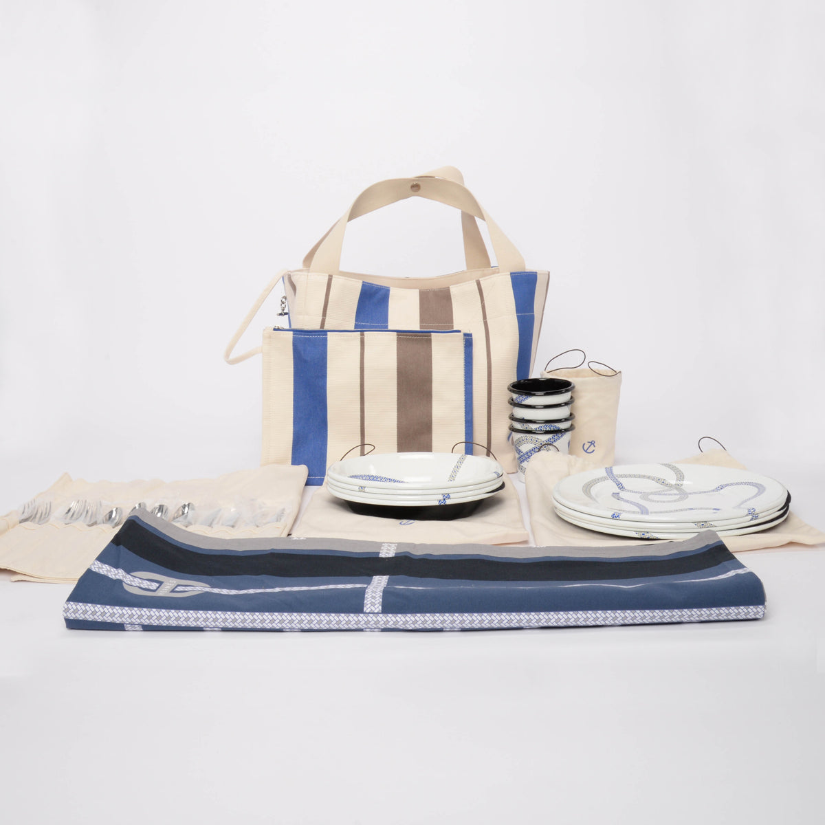 Hermes Blue Rocabar Canvas Zoulou Picnic Tote
