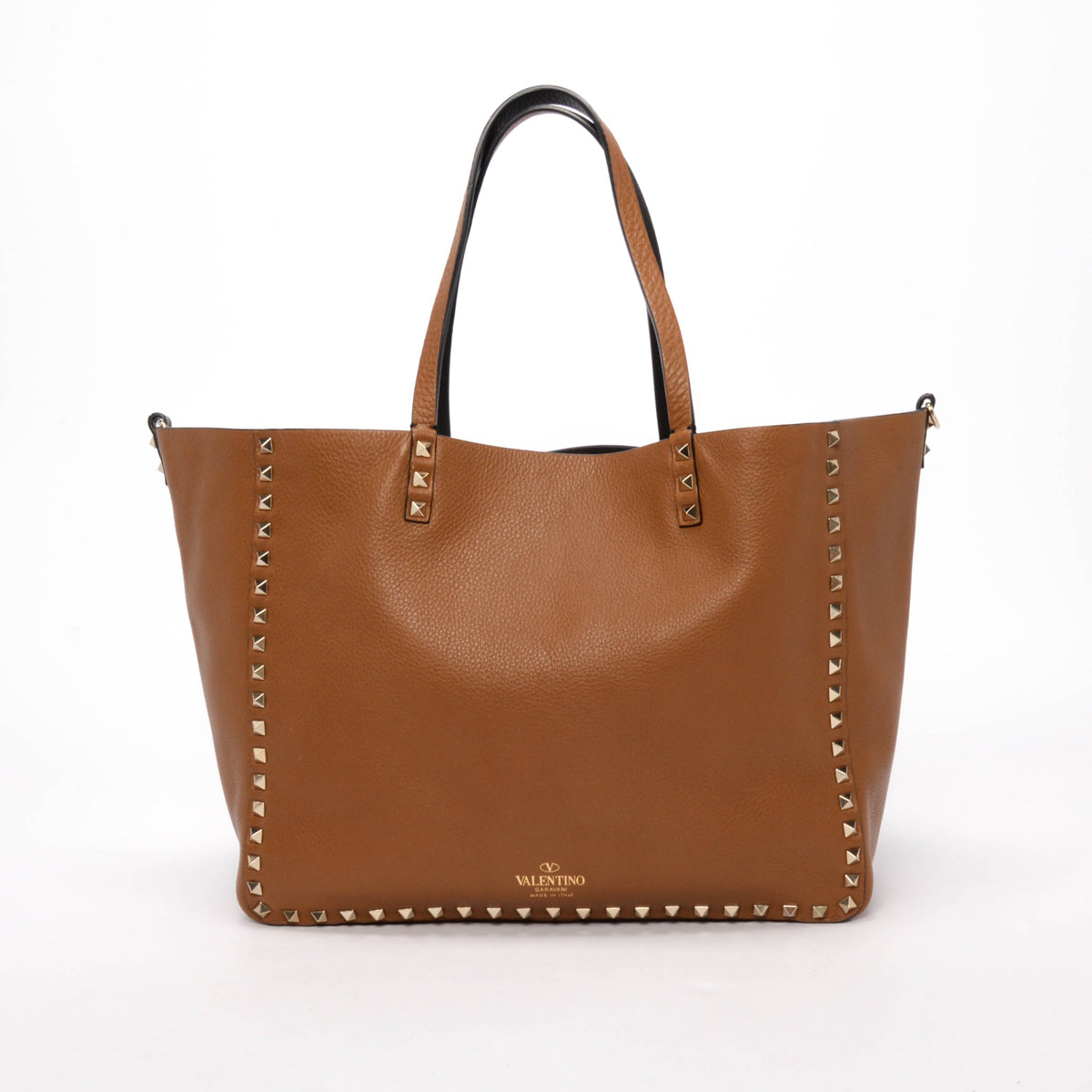 Valentino Black & Tan Grained Calfskin Reversible Rockstud Tote