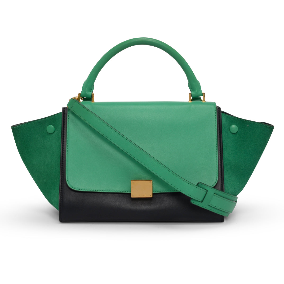 Celine Green & Navy Calf & Suede Small Trapeze Bag