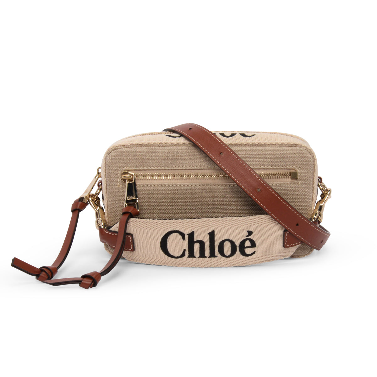 Chloe Sepia Brown Leather & Canvas Woody Belt Bag