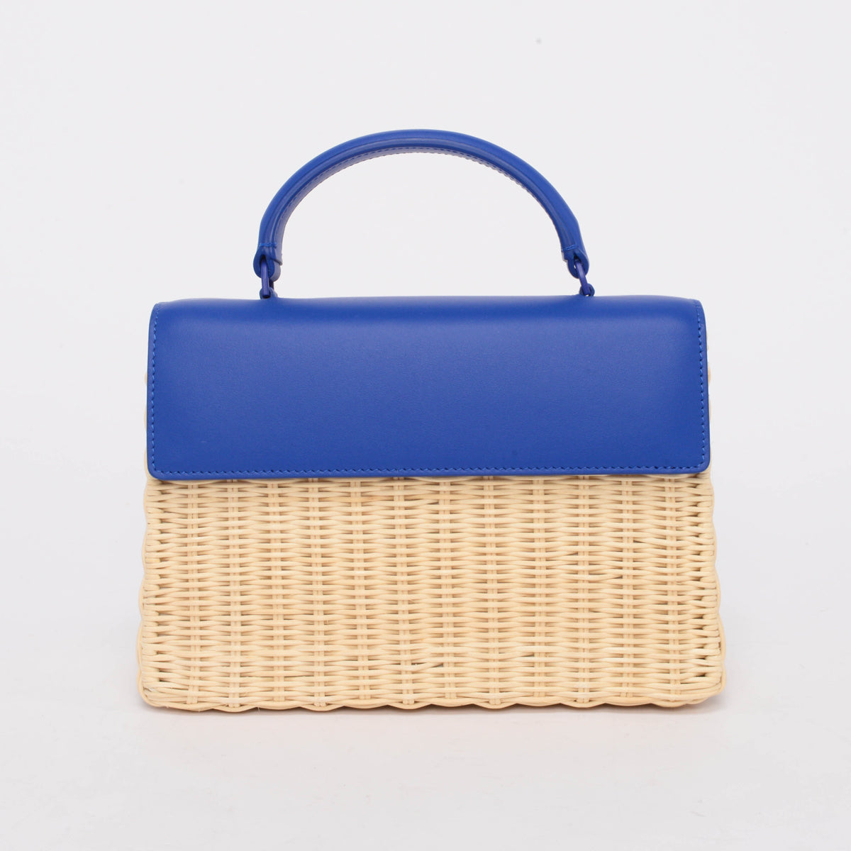 Off-White Royal Blue Leather & Wicker Jitney 1.4 Bag