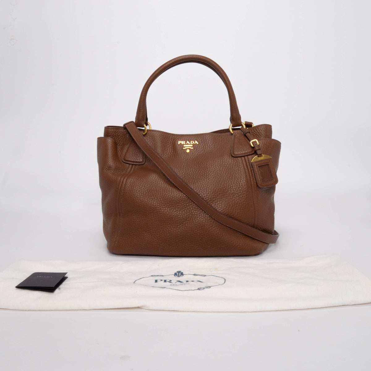 Prada Brown Vitello Daino Side Pocket Tote