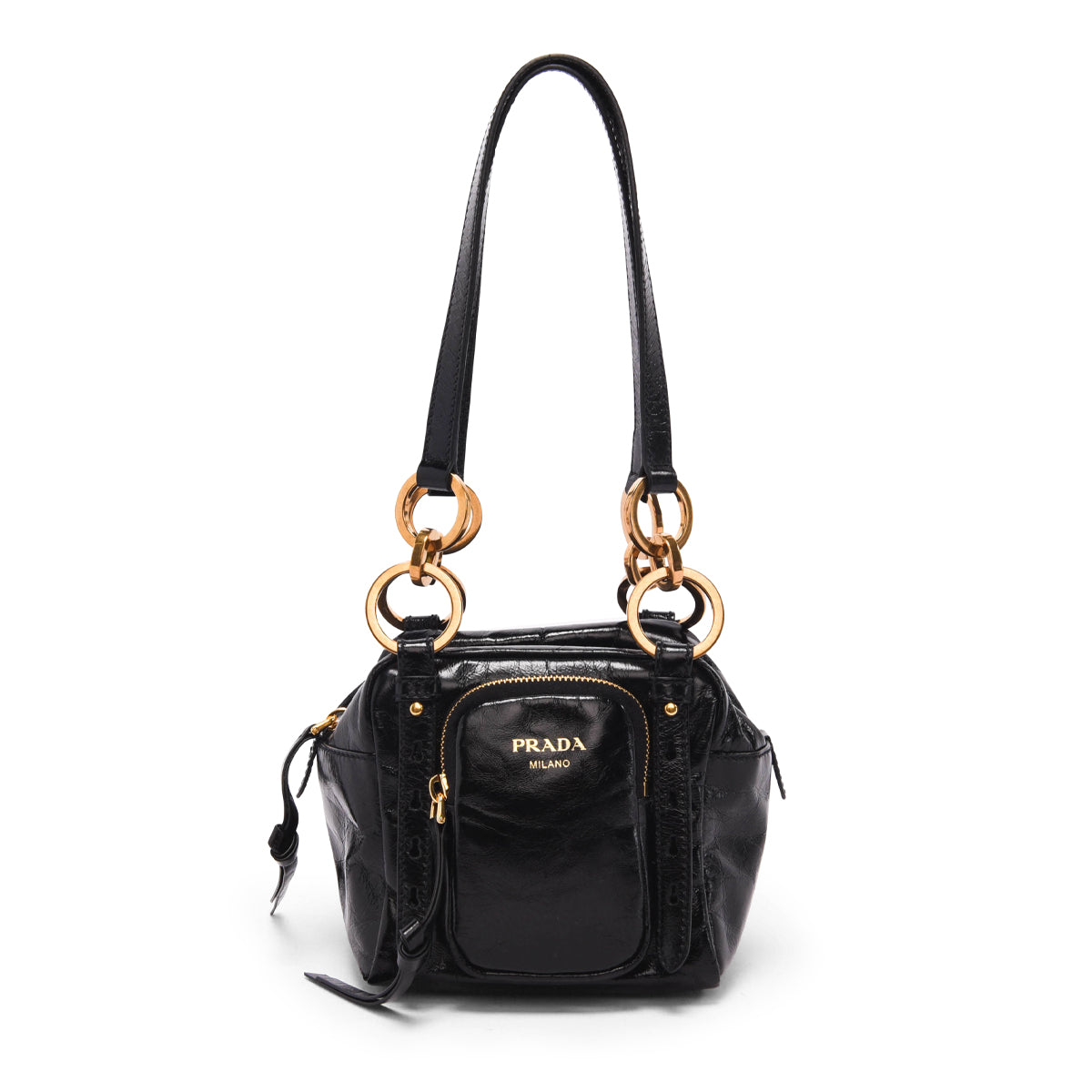 Prada Black Distressed Leather Dangle Mini Bag
