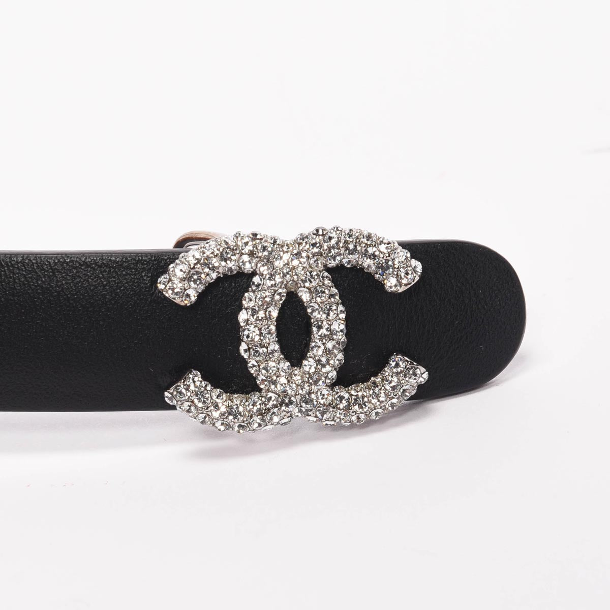 Chanel Black Lambskin Crystal CC Skinny Belt