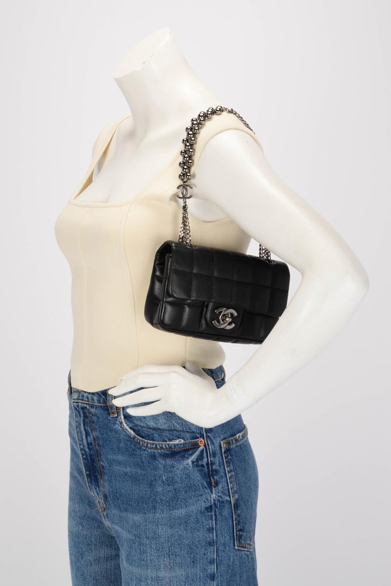 Chanel Black Chocolate Bar Beaded Chain Mini Bag