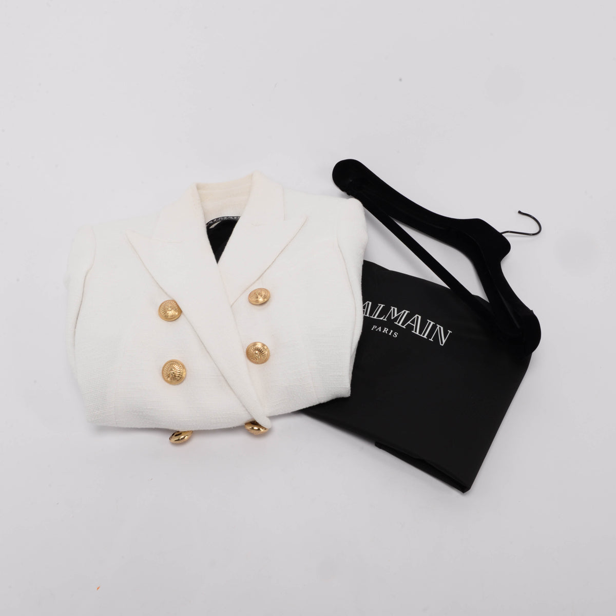 Balmain White Boucle Classic DB Blazer Fr 34