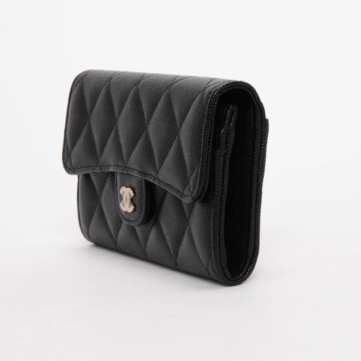 Chanel Black Quilted Caviar Medium Flap Wallet