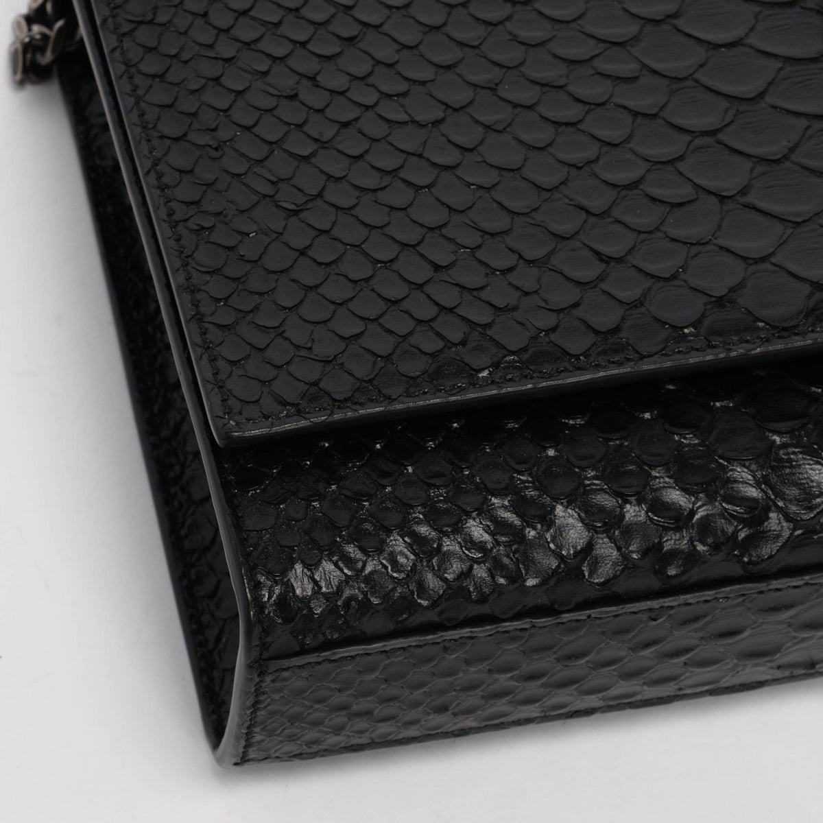 Saint Laurent Black Python Embossed Medium Kate Chain Bag