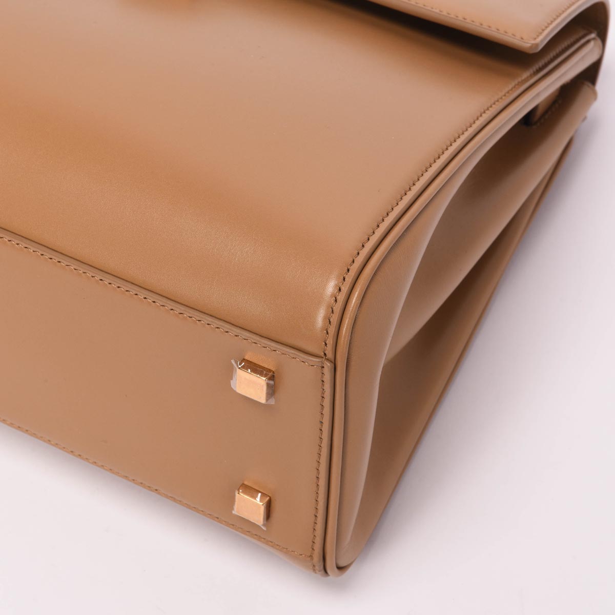 Saint Laurent Camel Calfskin Le Fermoir Top Handle Bag