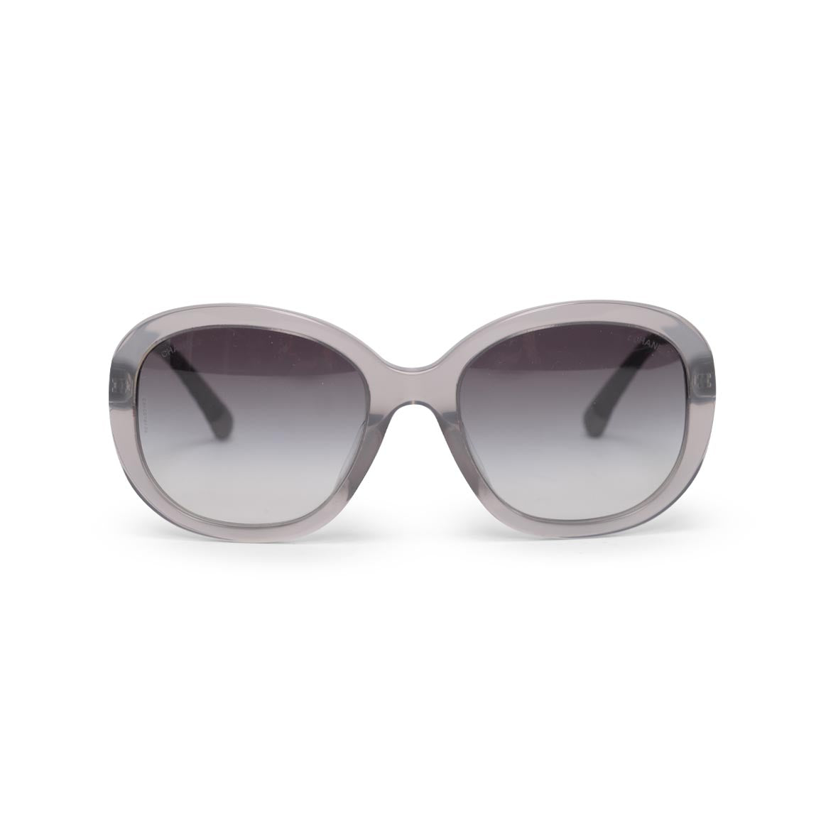 Chanel Grey Oval Quilted-Arm Sunglasses