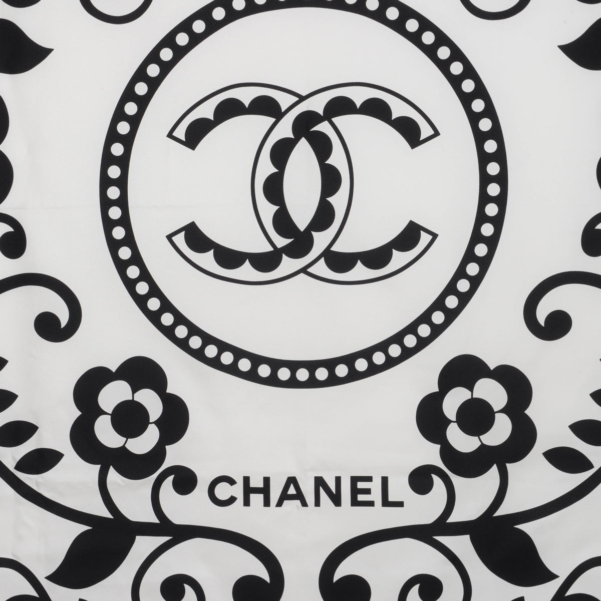 Chanel White & Black Silk CC Floral Scarf