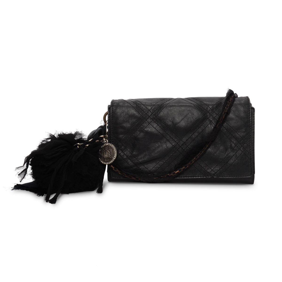 Lanvin Black Quilted Leather Wallet on Chain Clutch