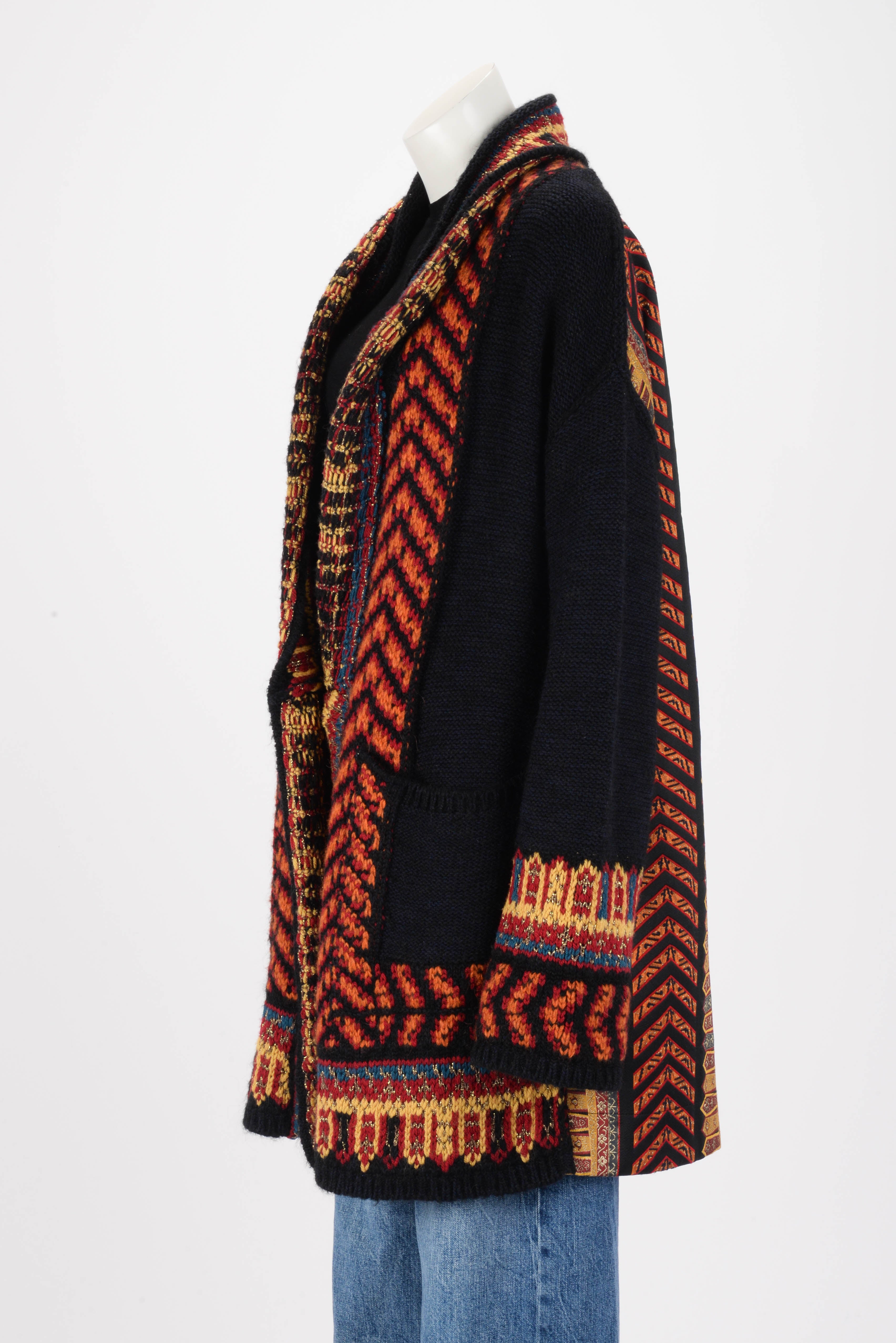 Etro Multi Colour Chunky Knit Dragon Coat IT 44