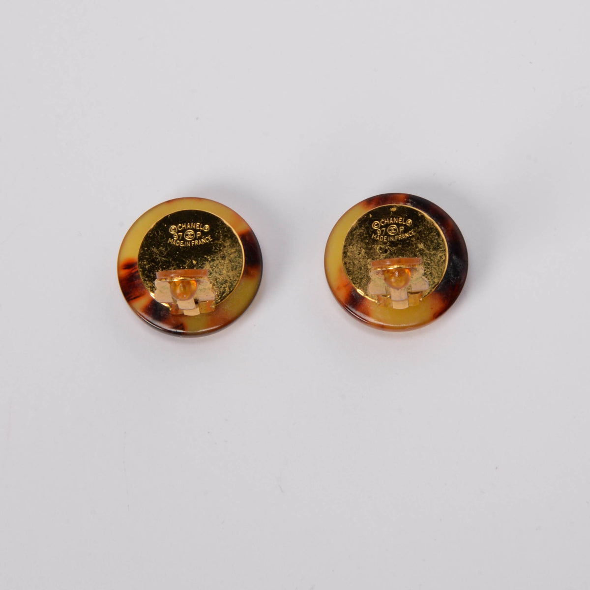 Chanel Vintage Tortoiseshell Resin CC Button Clip-On Earrings