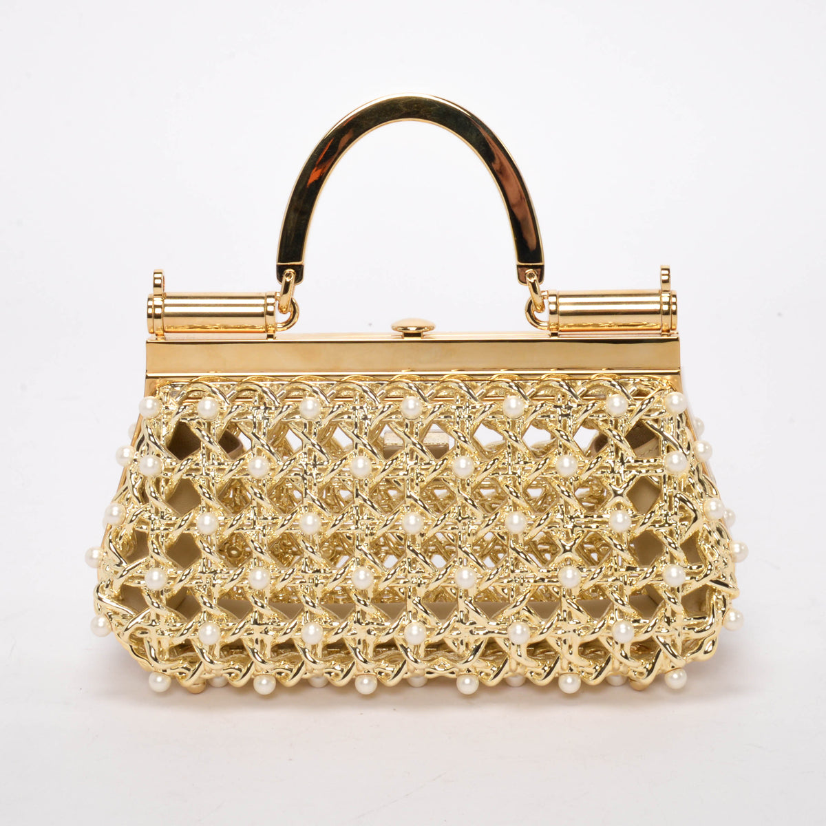 Dolce & Gabbana Gold Pearl Caged Sicily Bag
