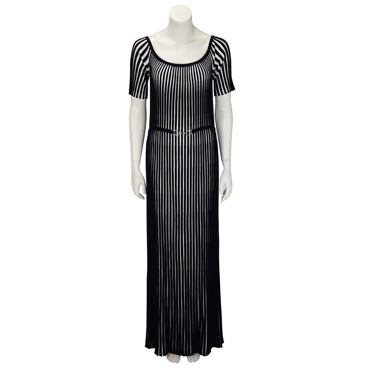 Gabriela Hearst Navy & White Wool Knit Pleated Maxi Dress XL