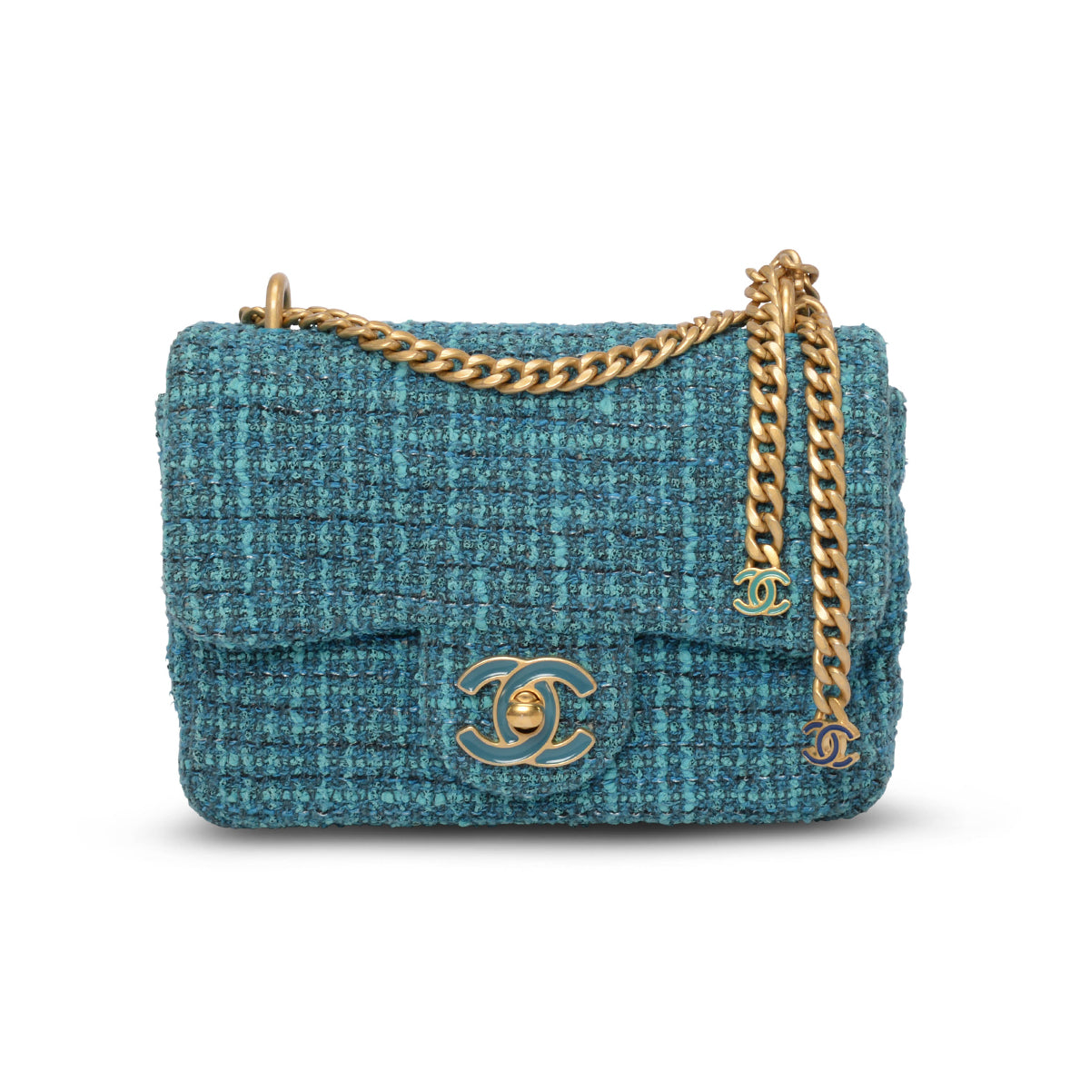 Chanel Teal Tweed CC Tassel Mini Bag