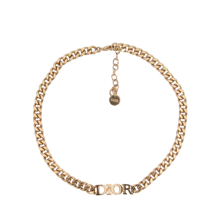 Dior Gold Tone Metal Chain Choker Necklace