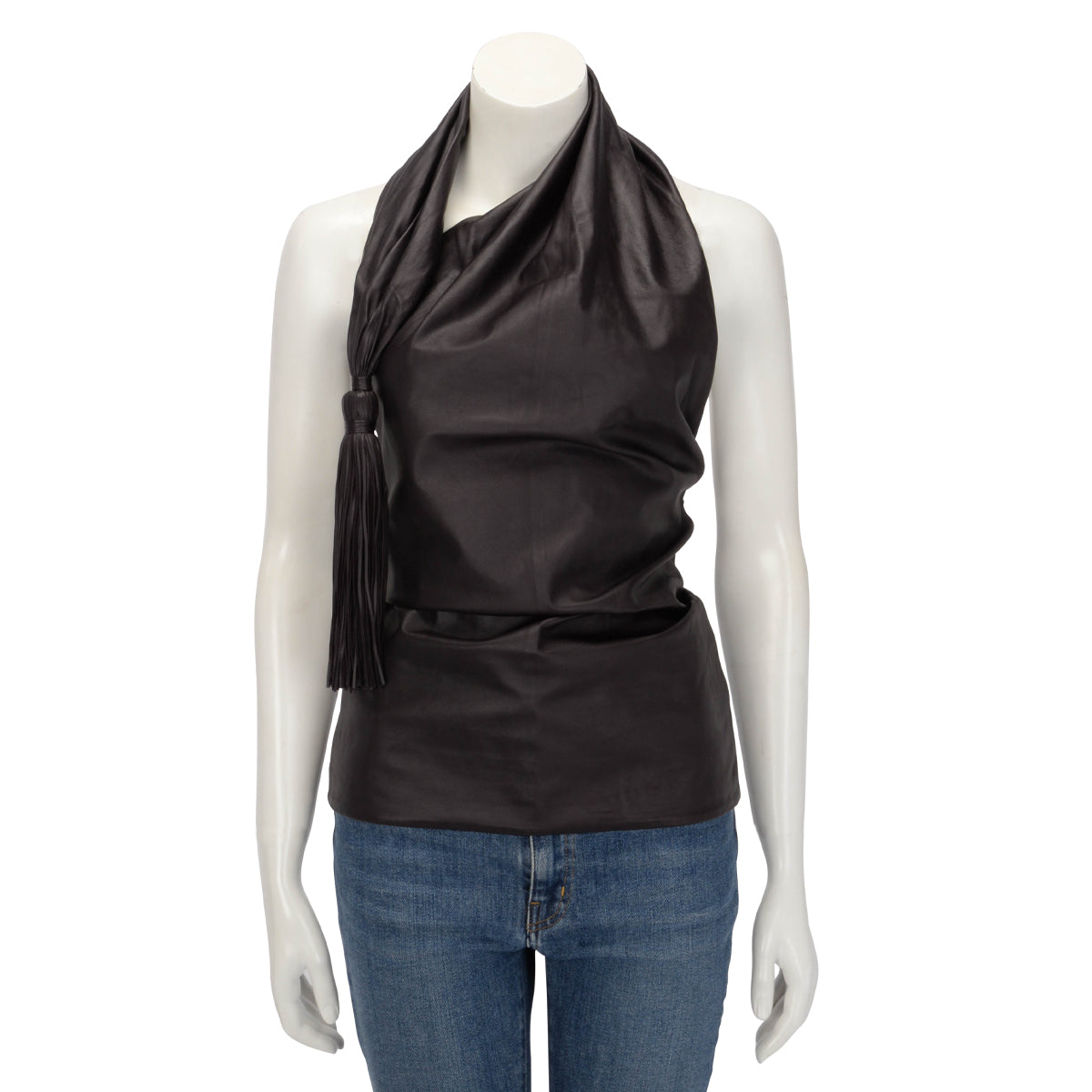 Bottega Veneta Chocolat Lambskin Tassel Halter Top IT 36