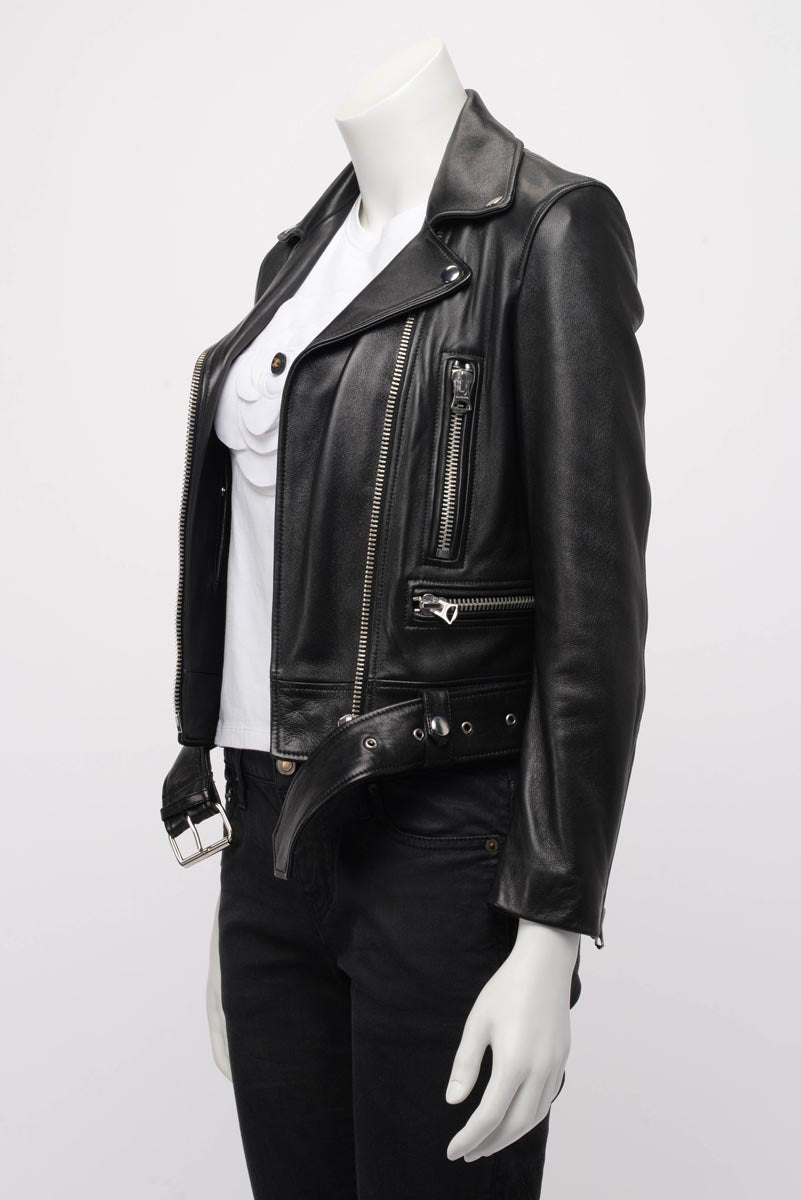 Acne Studios Black Leather Biker Jacket FR 32