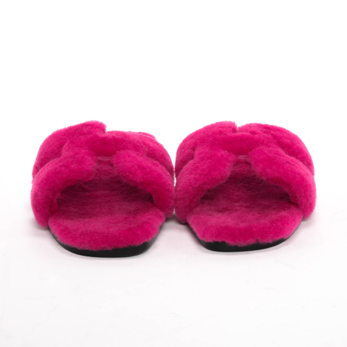 Hermes Rose Fuchsia Shearling Oran Sandals 37