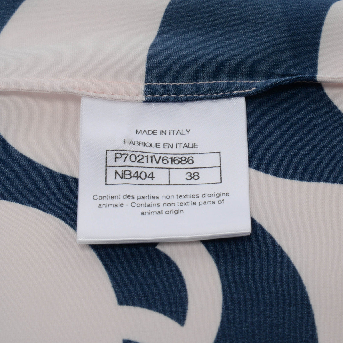 Chanel Pink & Navy Silk CC Wave Print Shirt FR 38