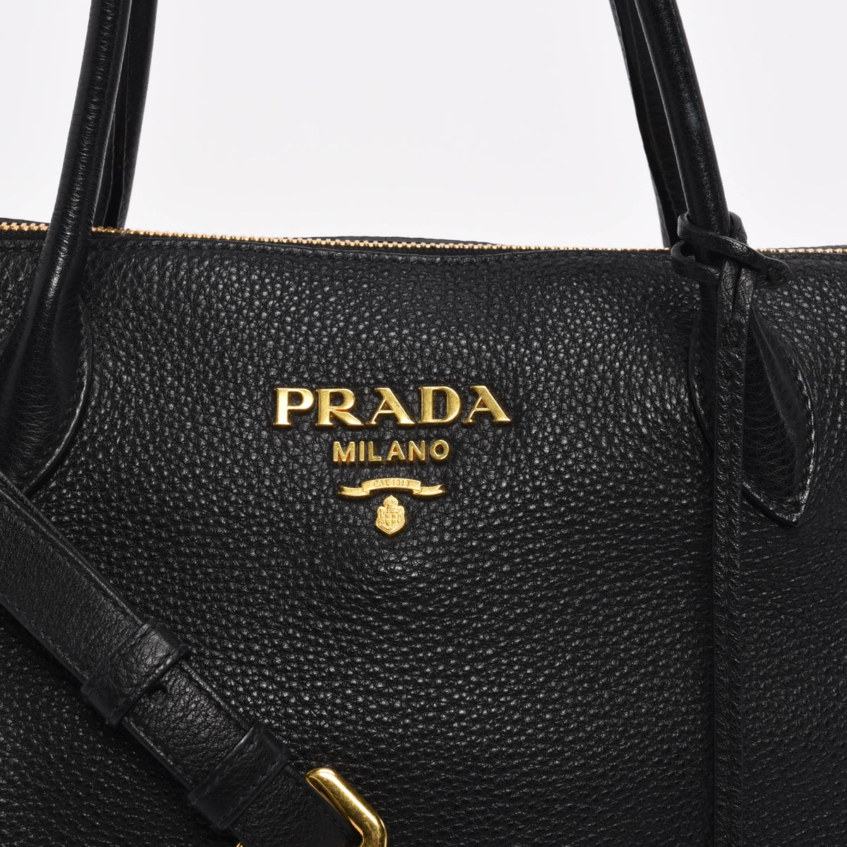 Prada Black Vitello Daino Top Handle Shoulder Bag
