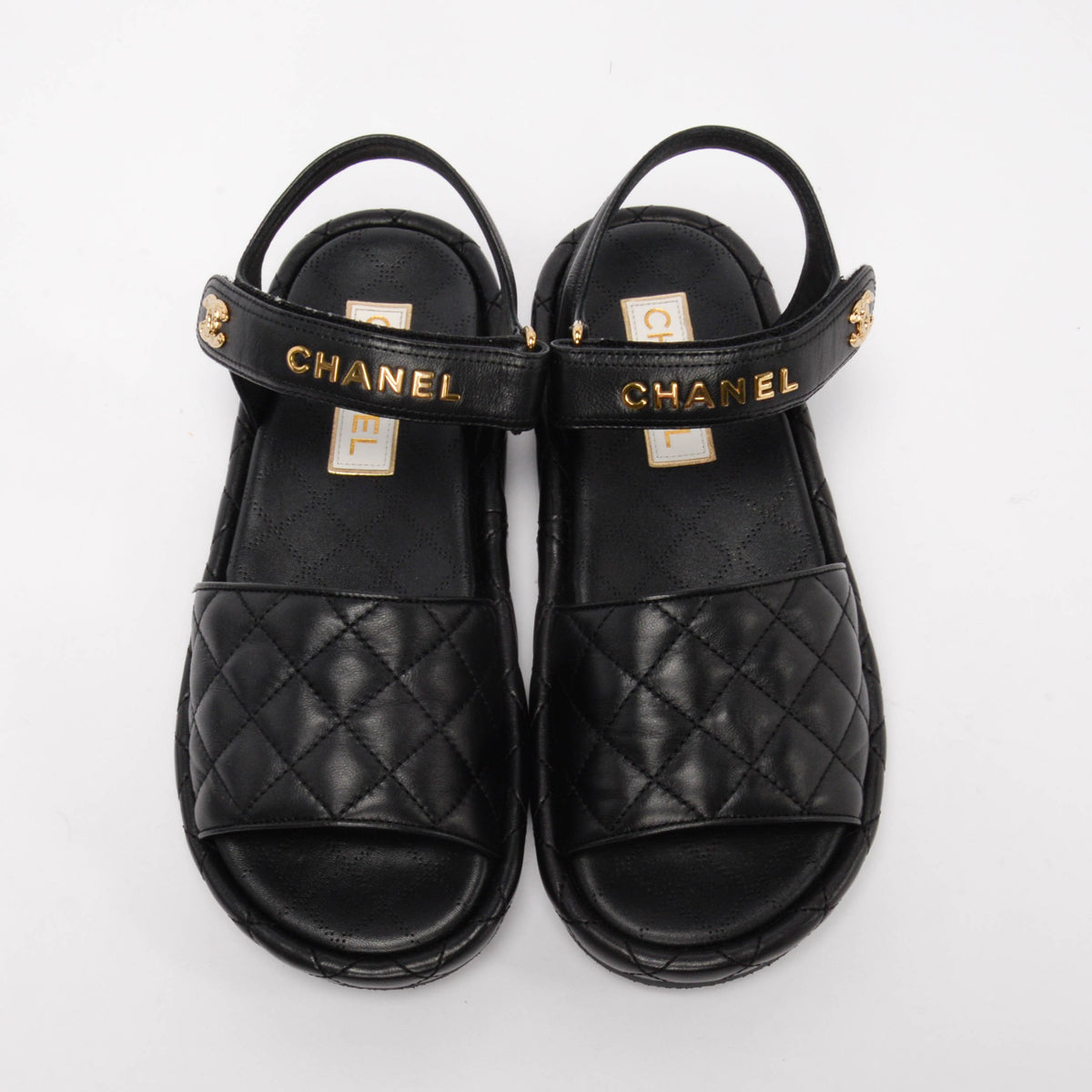 Chanel Black Quilted Lambskin CC Platform Sandals 41