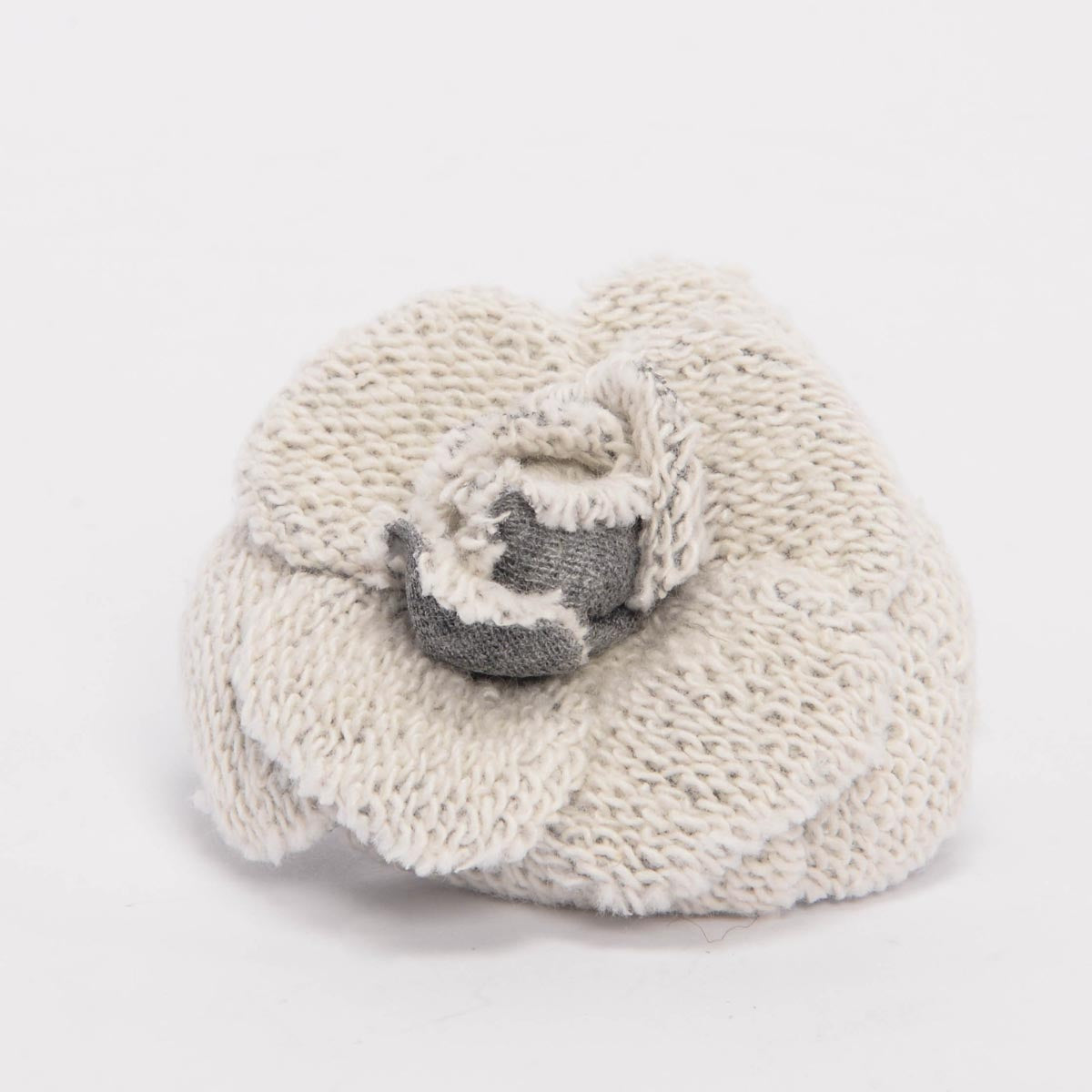 Chanel Grey Fleece Camellia Brooch