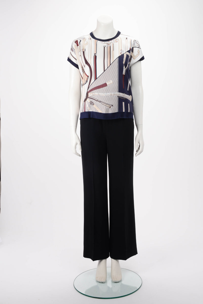 Hermes Navy & Beige Silk Twillaine Cannes et Cannes Top FR 38