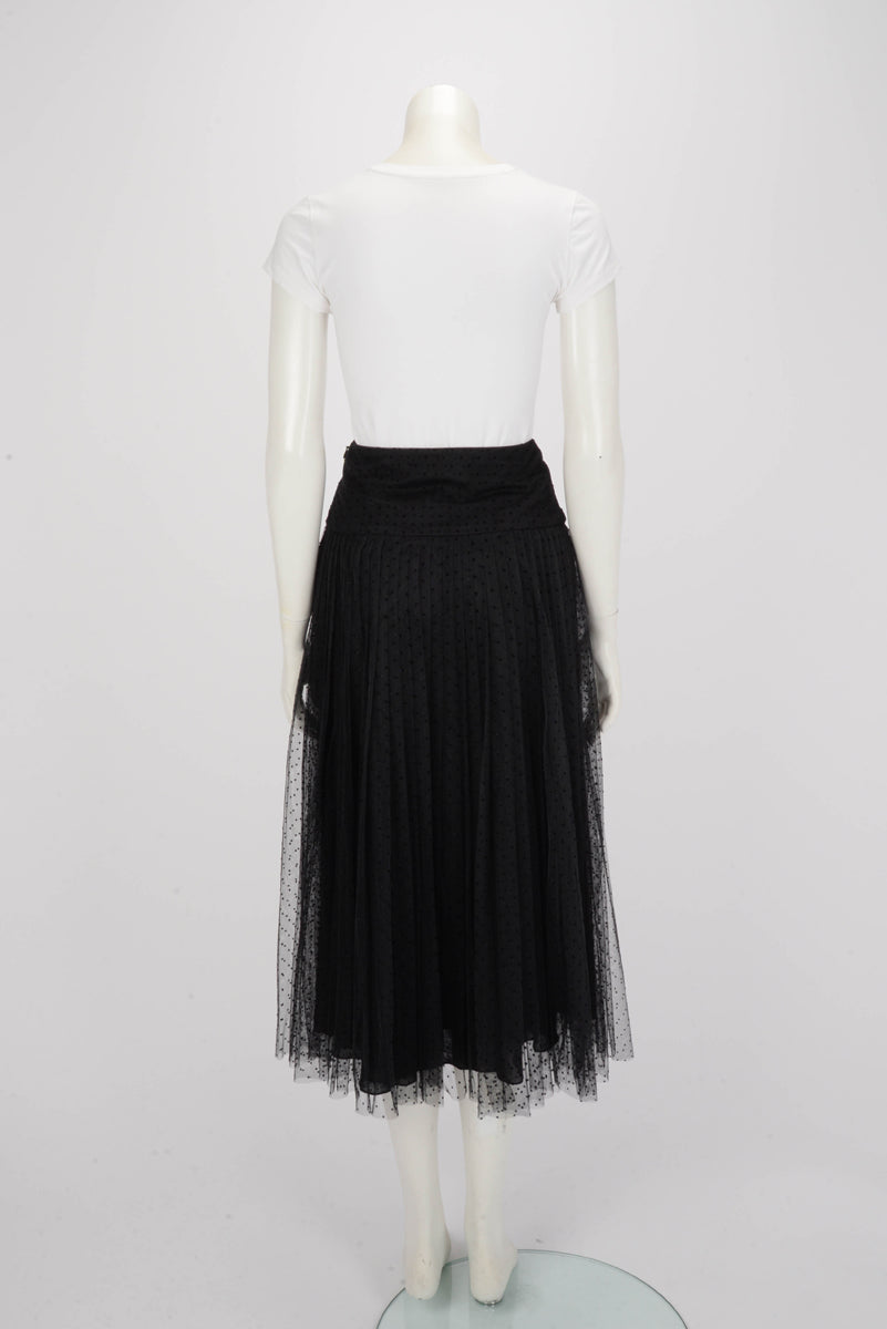 Dior Black Polka Dot Tulle Pleated Skirt FR 36