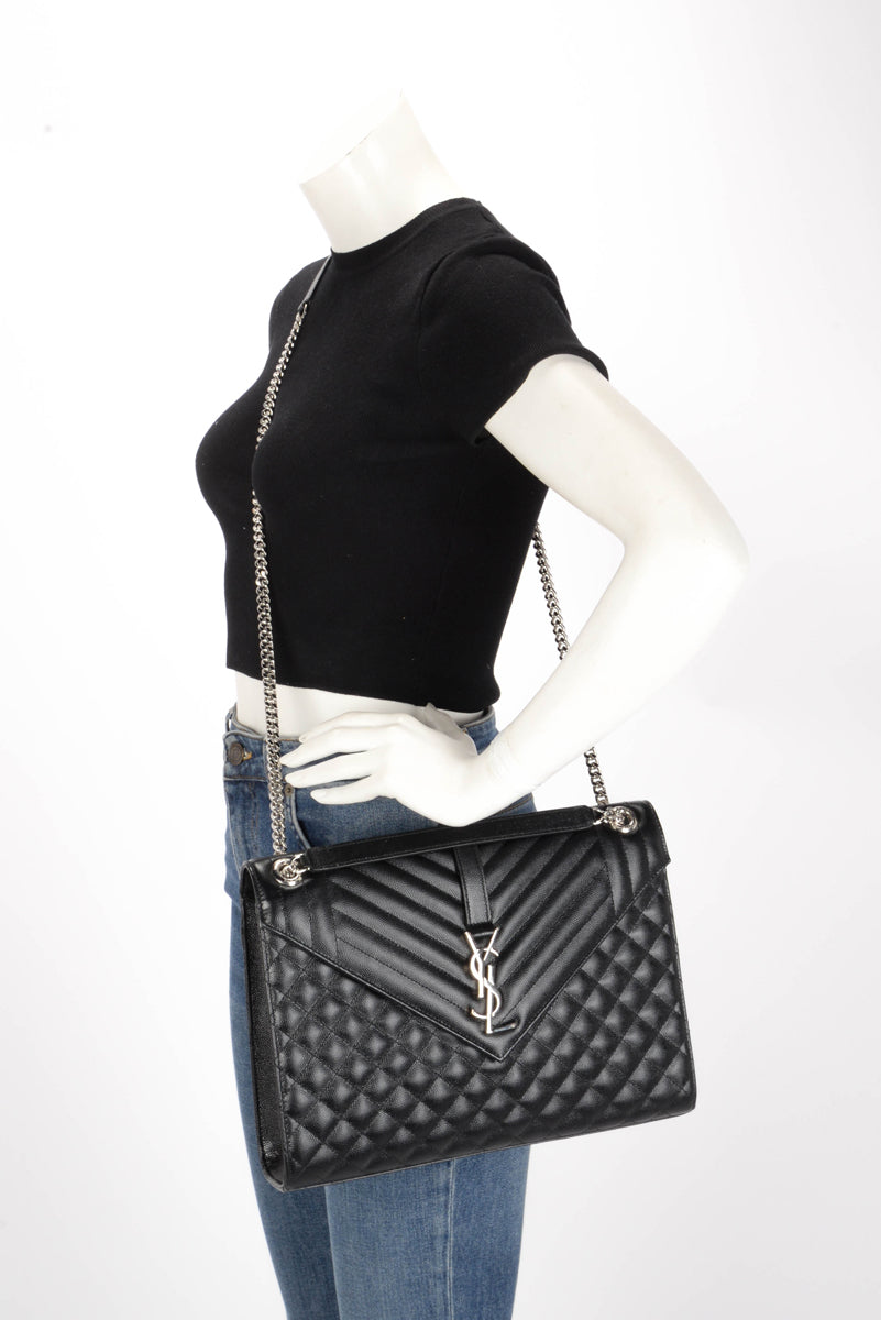 Saint Laurent Black Mix Matelasse Large Monogram Envelope Bag