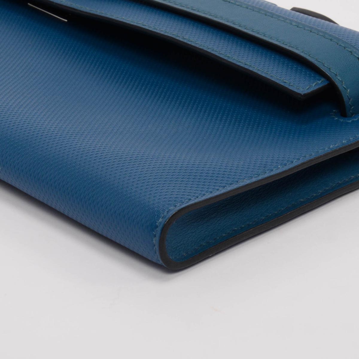 Hermes Bleu de Galice Grain d'H Calfskin Kelly Cut Clutch