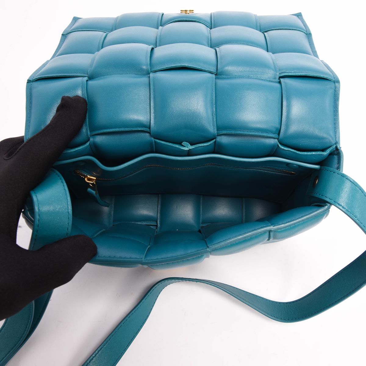 Bottega Veneta Turquoise Intreccio Lambskin Padded Cassette Bag