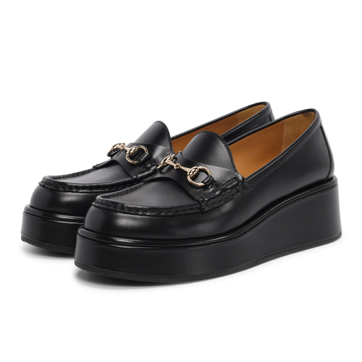 Gucci Black Calfskin Horsebit Wedge Loafers 37.5