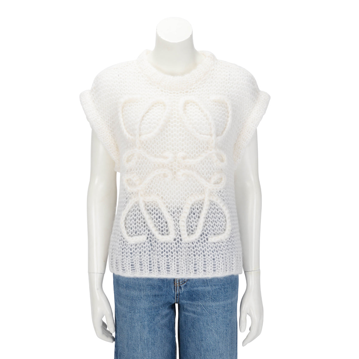 Loewe White Open Knit Anagram Sweater Vest Top S