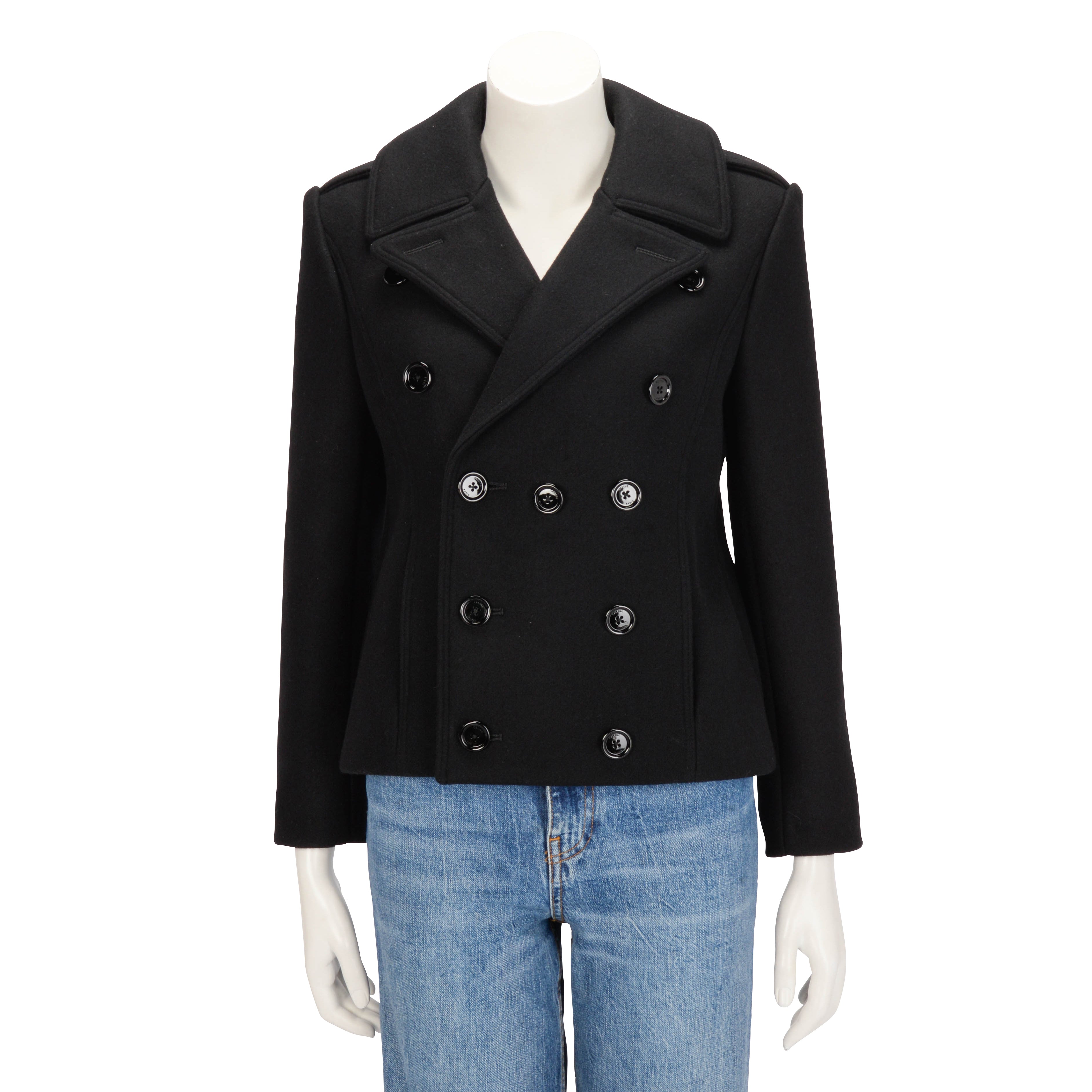 Celine Black Wool Melton Pea Coat FR 40