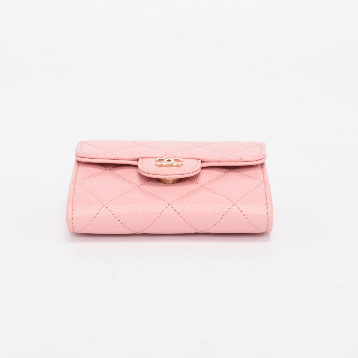 Chanel Pink Quilted Caviar Classic CC Card Holder on Chain