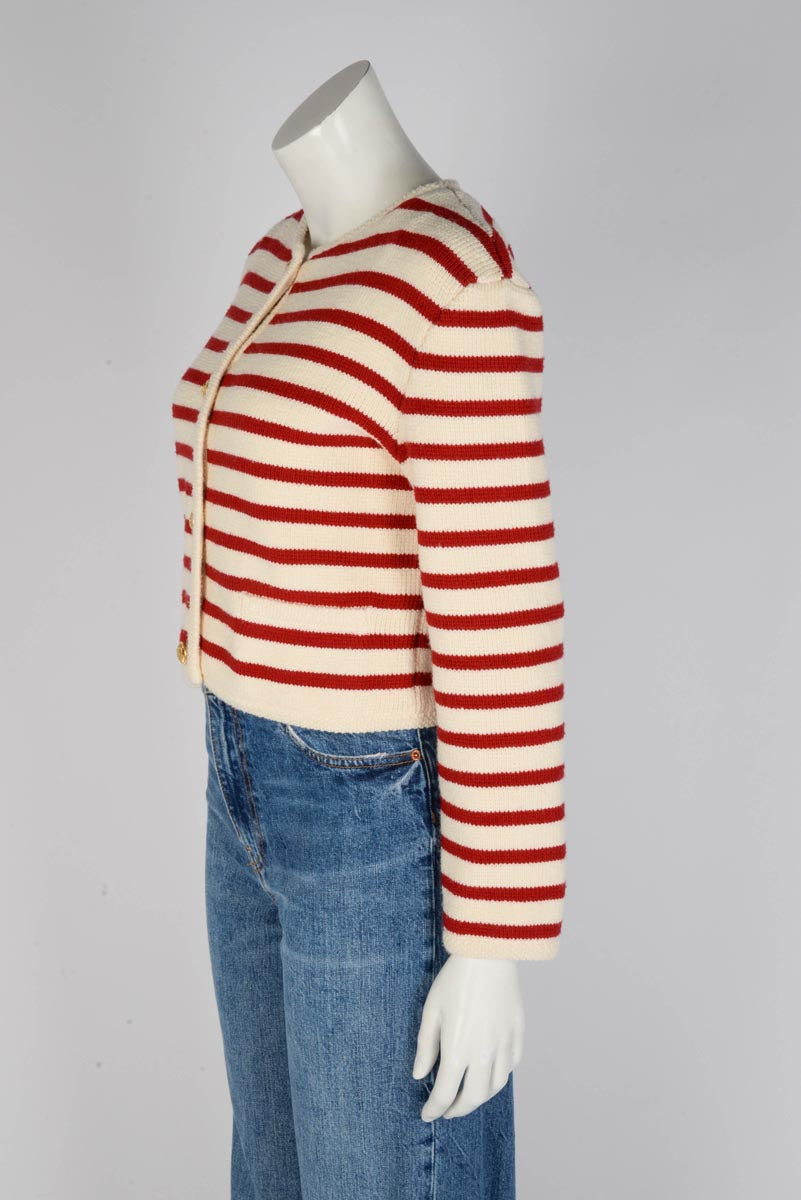 Celine Cream & Red Striped Wool Cropped Cardigan XS