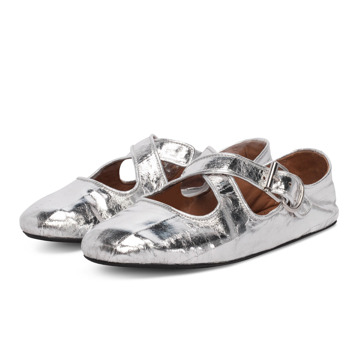 Alaia Silver Metallic Eelskin Criss Cross Ballet Flats 36.5