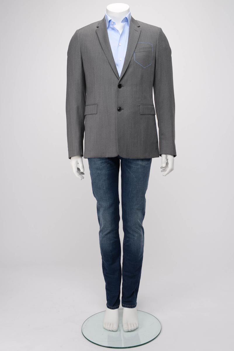 Dior Grey Herringbone Stitched Pocket Jacket 48