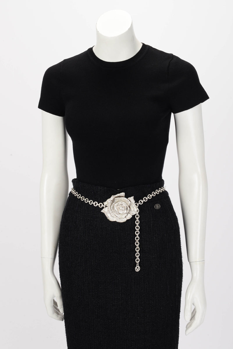 Valentino Silver Crystal Rose Chain Belt