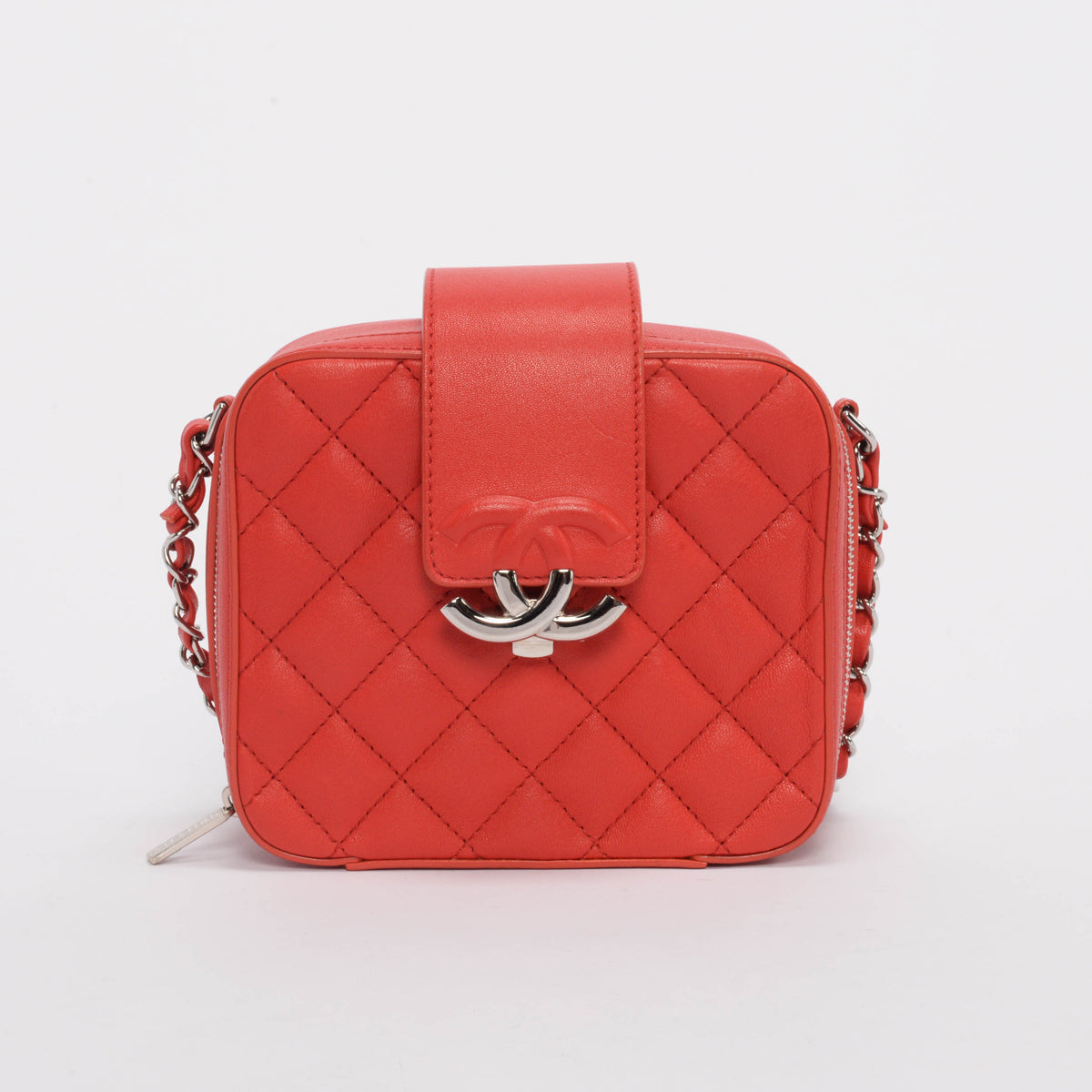 Chanel Red Quilted Leather Mini CC Box Camera Bag